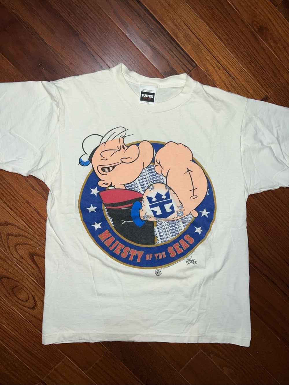1993 Royal Caribbean Popeye Graphic Tee - White with Blue & Red Print